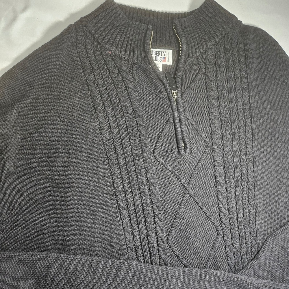 Liberty Blues Mens 3XL Tall Black Quarter Zip Cable Knit Cotton Sweater 64-5075